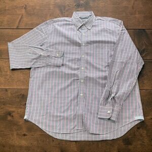Hart Schaffner Marx XL Button Down Shirt Tattersall Check Red White Blue LS